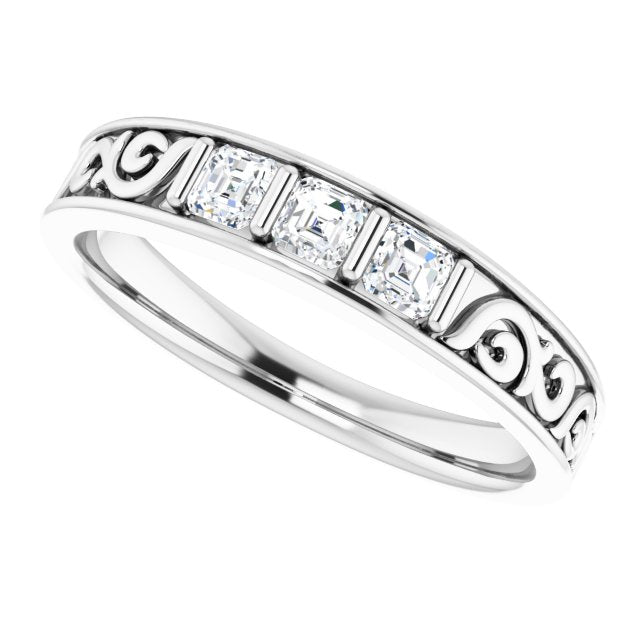 1/2 CTW Natural Diamond Three-Stone Scroll Band