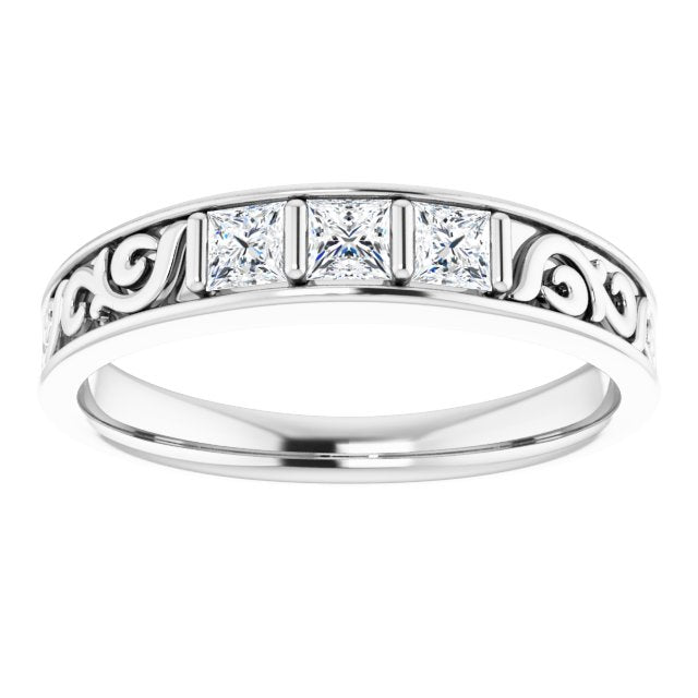 1/2 CTW Natural Diamond Three-Stone Scroll Band