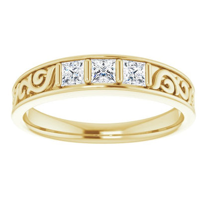 1/2 CTW Natural Diamond Three-Stone Scroll Band