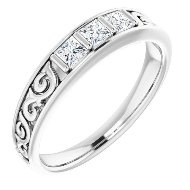 1/2 CTW Natural Diamond Three-Stone Scroll Band