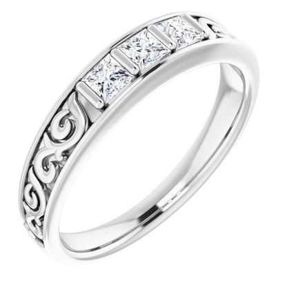 1/2 CTW Natural Diamond Three-Stone Scroll Band