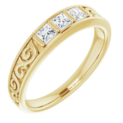 1/2 CTW Natural Diamond Three-Stone Scroll Band