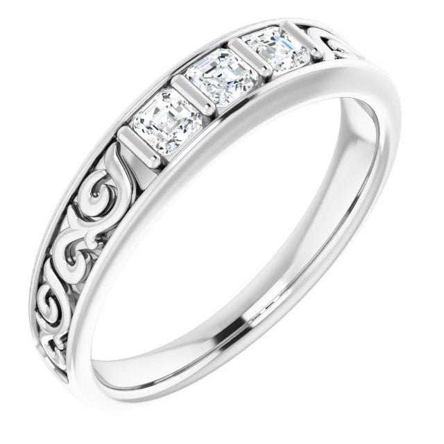 1/2 CTW Natural Diamond Three-Stone Scroll Band