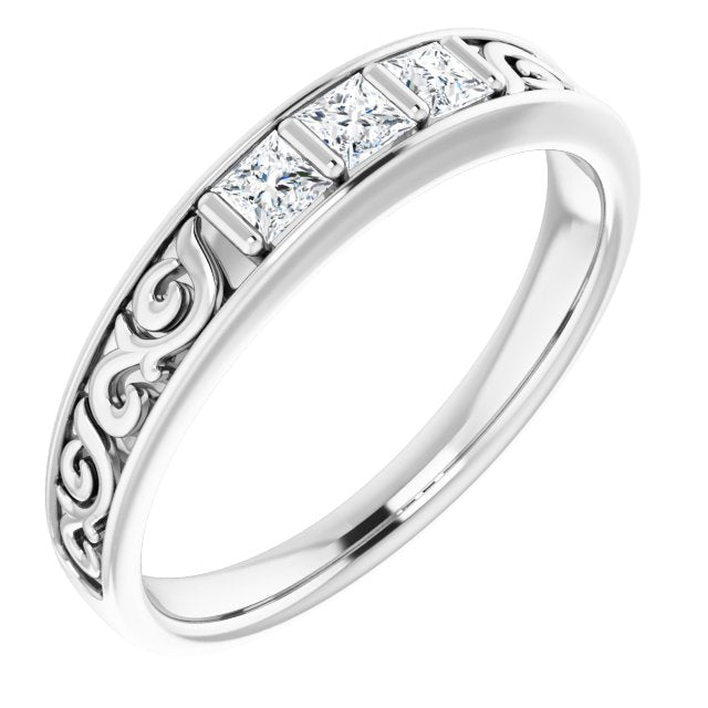 3/8 CTW Natural Diamond Three-Stone Scroll Band