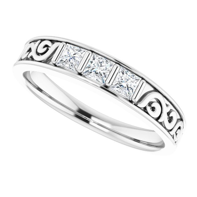 1/2 CTW Natural Diamond Three-Stone Scroll Band