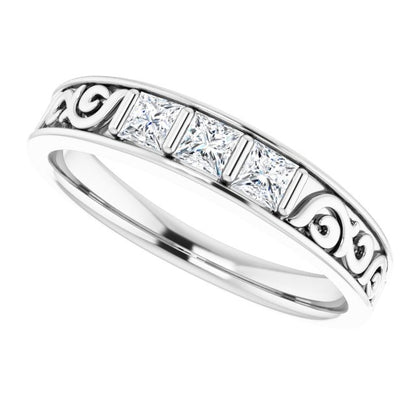 1/2 CTW Natural Diamond Three-Stone Scroll Band