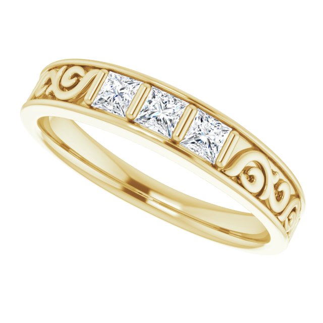 1/2 CTW Natural Diamond Three-Stone Scroll Band