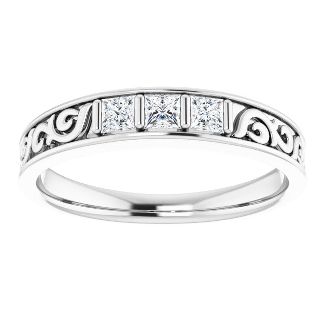 3/8 CTW Natural Diamond Three-Stone Scroll Band