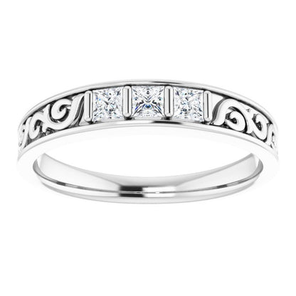 3/8 CTW Natural Diamond Three-Stone Scroll Band
