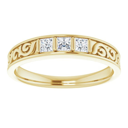 3/8 CTW Natural Diamond Three-Stone Scroll Band