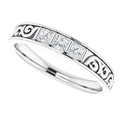 3/8 CTW Natural Diamond Three-Stone Scroll Band