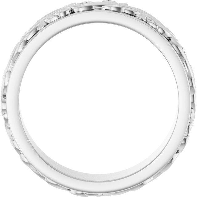 10K X1 White Gold Floral Inlay Flat Band