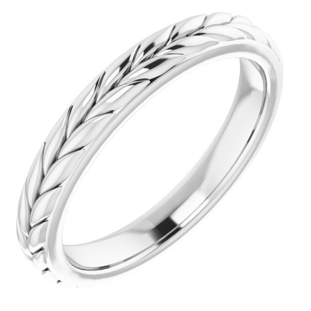 14K White Gold Wheat Pattern Flat Band