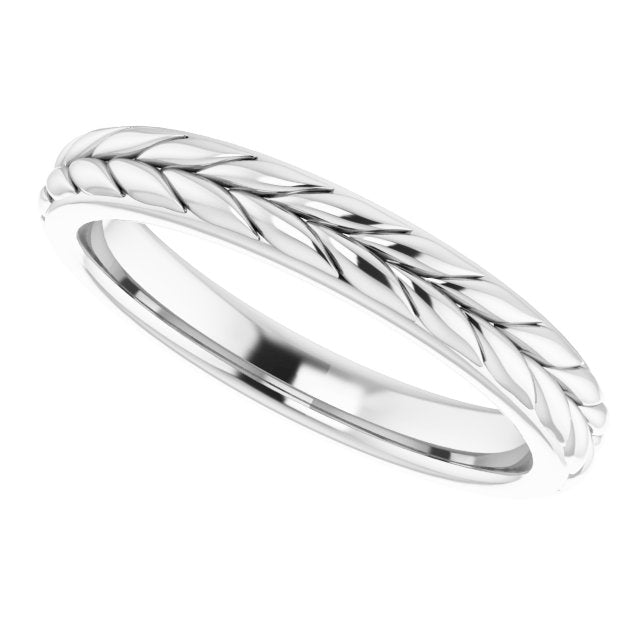 14K White Gold Wheat Pattern Flat Band