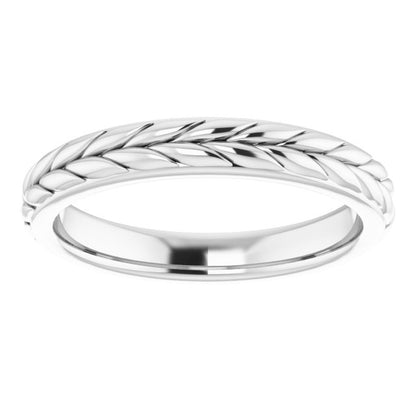 14K White Gold Wheat Pattern Flat Band
