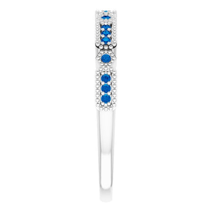 14K White Gold .06 CTW Natural Diamond & Natural Sapphire Anniversary Band