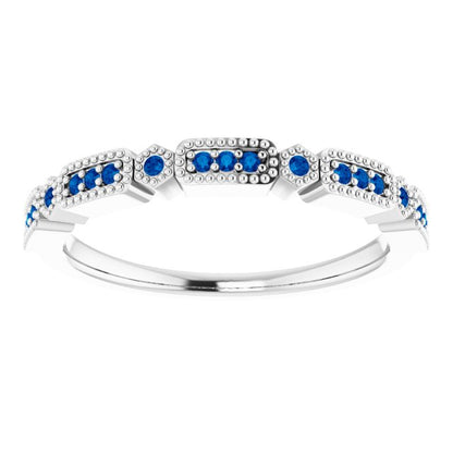 14K White Gold .06 CTW Natural Diamond & Natural Sapphire Anniversary Band
