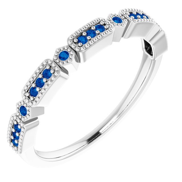 14K White Gold .06 CTW Natural Diamond & Natural Sapphire Anniversary Band