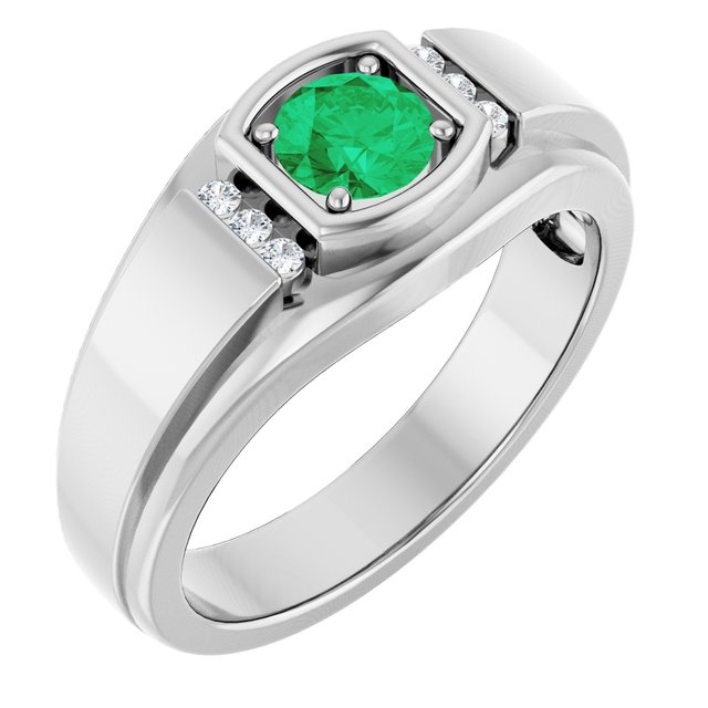 Natural Emerald & .08 CTW Natural Diamond Ring