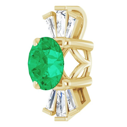 14K Yellow Gold Natural Emerald & 1/6 CTW Natural Diamond Pendant, 13 x 5.8 mm