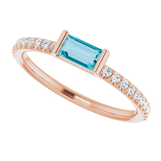 14K Rose Gold Natural London Blue Topaz & 1/6 CTW Natural Diamond Stackable Ring