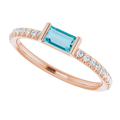 14K Rose Gold Natural London Blue Topaz & 1/6 CTW Natural Diamond Stackable Ring