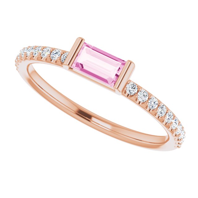 14K Rose Gold Natural Pink Sapphire & 1/6 CTW Natural Diamond Stackable Ring