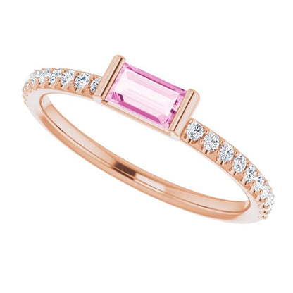 14K Rose Gold Natural Pink Sapphire & 1/6 CTW Natural Diamond Stackable Ring
