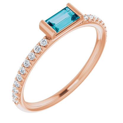 14K Rose Gold Natural London Blue Topaz & 1/6 CTW Natural Diamond Stackable Ring