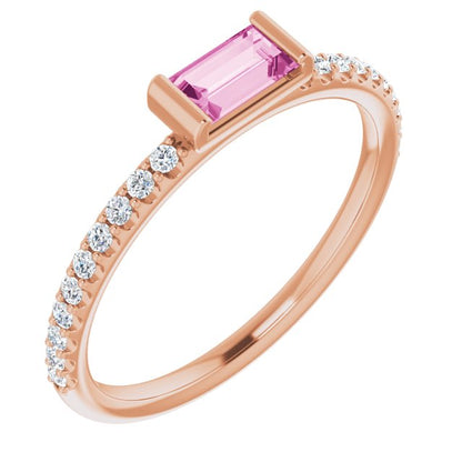 14K Rose Gold Natural Pink Sapphire & 1/6 CTW Natural Diamond Stackable Ring