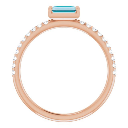 14K Rose Gold Natural London Blue Topaz & 1/6 CTW Natural Diamond Stackable Ring