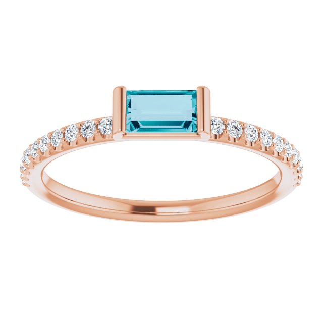 14K Rose Gold Natural London Blue Topaz & 1/6 CTW Natural Diamond Stackable Ring