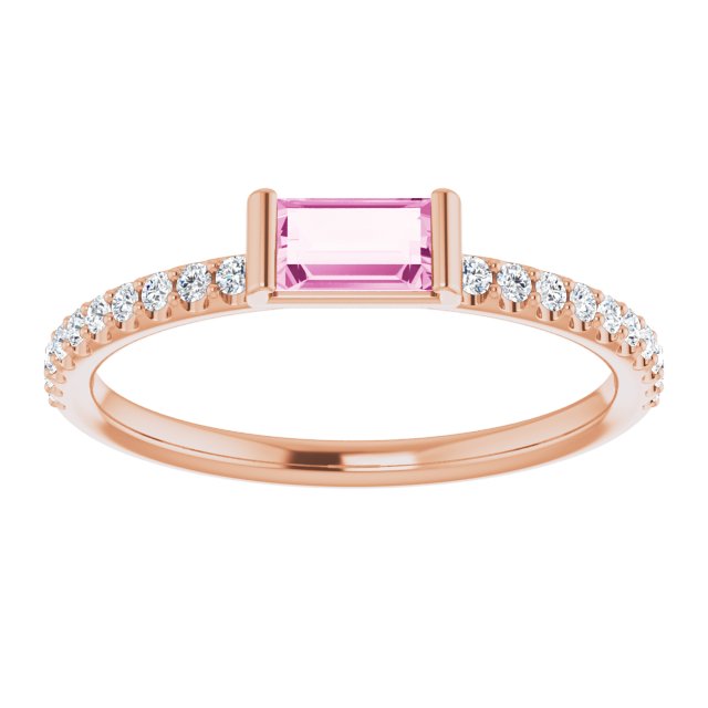 14K Rose Gold Natural Pink Sapphire & 1/6 CTW Natural Diamond Stackable Ring