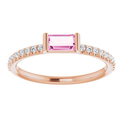 14K Rose Gold Natural Pink Sapphire & 1/6 CTW Natural Diamond Stackable Ring