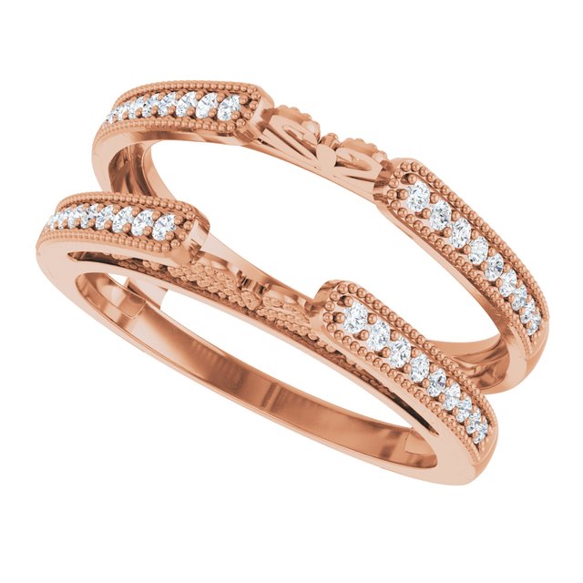 14K Rose Gold 1/4 CTW Natural Diamond Ring Guard, Milgrain Edge Sculptural Cathedral-Style