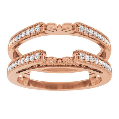 14K Rose Gold 1/4 CTW Natural Diamond Ring Guard, Milgrain Edge Sculptural Cathedral-Style
