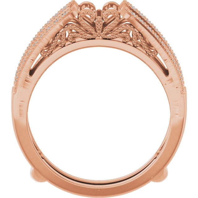 14K Rose Gold 1/4 CTW Natural Diamond Ring Guard, Milgrain Edge Sculptural Cathedral-Style
