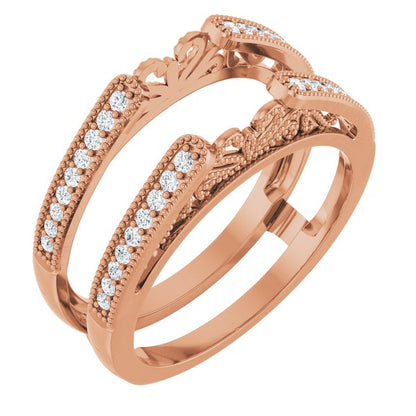 14K Rose Gold 1/4 CTW Natural Diamond Ring Guard, Milgrain Edge Sculptural Cathedral-Style