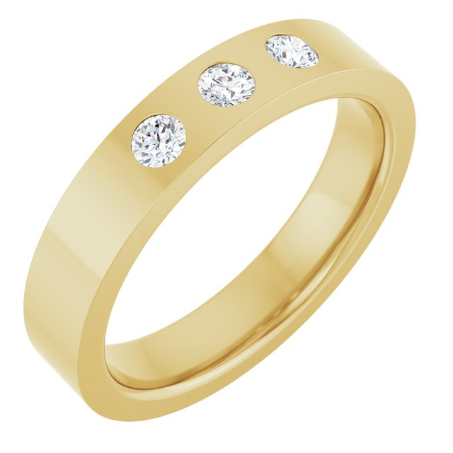 14K Yellow Gold 1/5 CTW Natural Diamond Three-Stone Comfort-Fit Flat Band