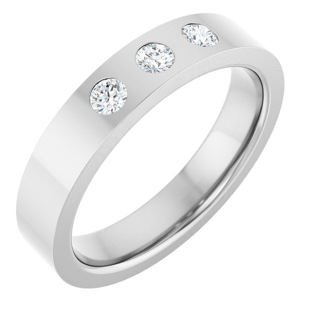 14K White Gold 1/5 CTW Natural Diamond Three-Stone Comfort-Fit Flat Band