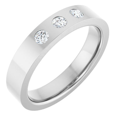 14K White Gold 1/5 CTW Natural Diamond Three-Stone Comfort-Fit Flat Band