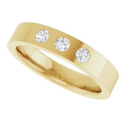 14K Yellow Gold 1/5 CTW Natural Diamond Three-Stone Comfort-Fit Flat Band