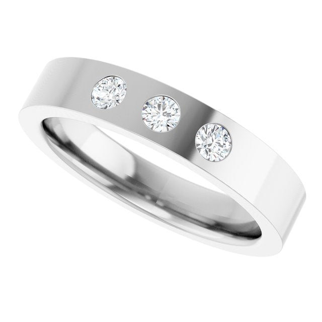 14K White Gold 1/5 CTW Natural Diamond Three-Stone Comfort-Fit Flat Band