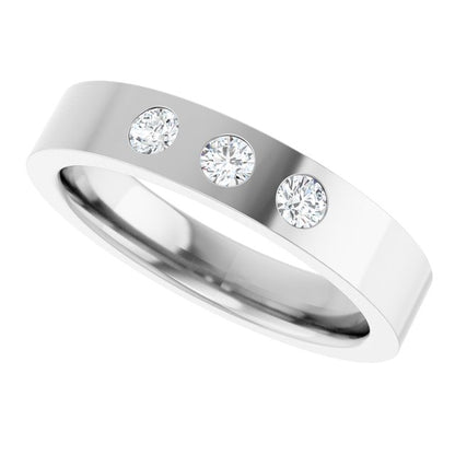 14K White Gold 1/5 CTW Natural Diamond Three-Stone Comfort-Fit Flat Band
