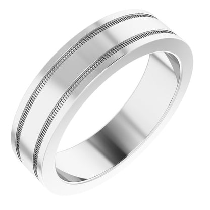 Milgrain Grooved Comfort-Fit Flat Band, 2 mm, Style 2
