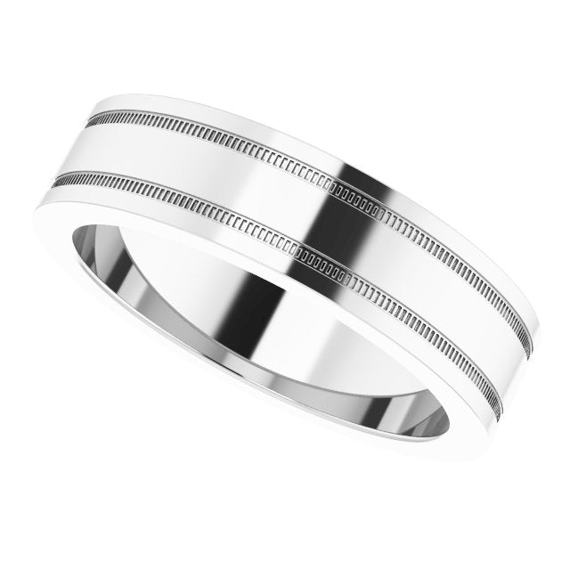 Milgrain Grooved Comfort-Fit Flat Band, 2 mm, Style 2