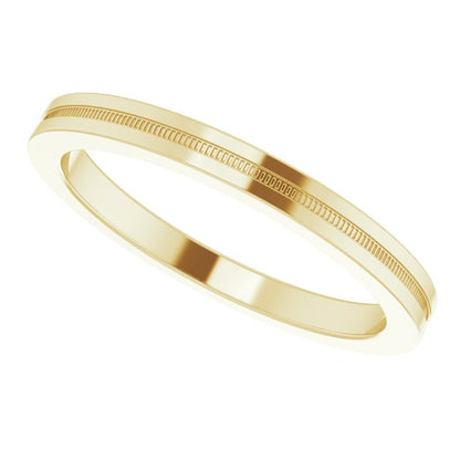 Milgrain Grooved Comfort-Fit Flat Band, 2 mm