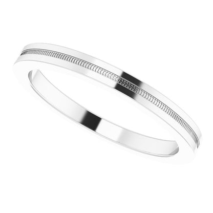 Milgrain Grooved Comfort-Fit Flat Band, 2 mm, Style 2