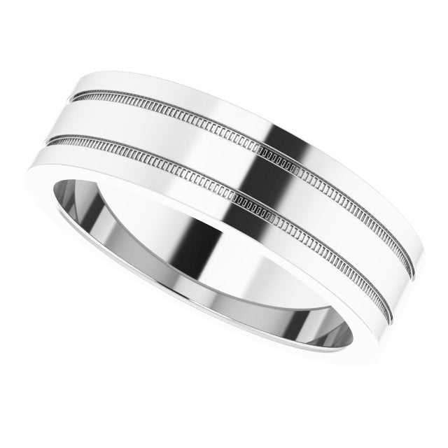Milgrain Grooved Comfort-Fit Flat Band, 6 mm
