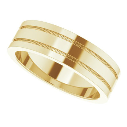 Milgrain Grooved Comfort-Fit Flat Band, 2 mm, Style 2